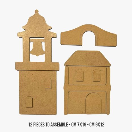 Stamperia Silent Sea Village MDF Crafty Shapes Blanks Bell Tower and Bridge (KLSM47)