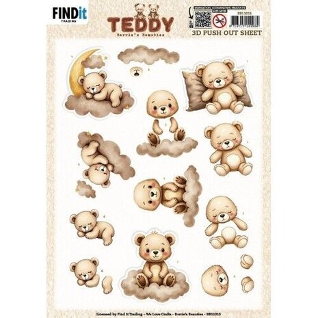 Berrie's Beauties Teddy 3D Push Out Clouds (SB11015)
