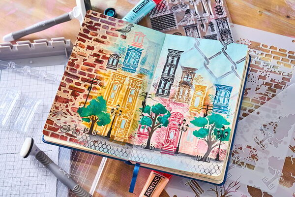 Sizzix Studio Vic Hollins Stencil & Stamp City Life (666856) Sizzix Studio Vic Hollins Stencil & Stamp City Life (666856)