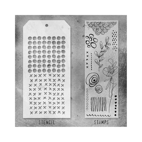 Stampers Anonymous Tim Holtz Clear Stamp and Stencil Set 14 (THMM114) Stampers Anonymous Tim Holtz Clear Stamp and Stencil Set 14 (THMM114)