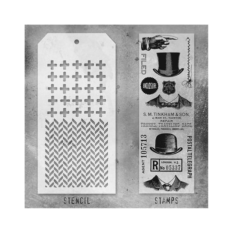 Stampers Anonymous Tim Holtz Clear Stamp and Stencil Set 16 (THMM116) Stampers Anonymous Tim Holtz Clear Stamp and Stencil Set 16 (THMM116)