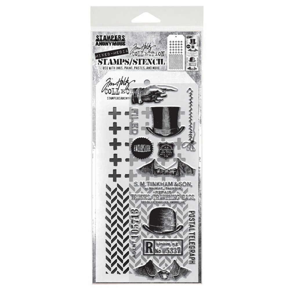 Stampers Anonymous Tim Holtz Clear Stamp and Stencil Set 16 (THMM116) Stampers Anonymous Tim Holtz Clear Stamp and Stencil Set 16 (THMM116)