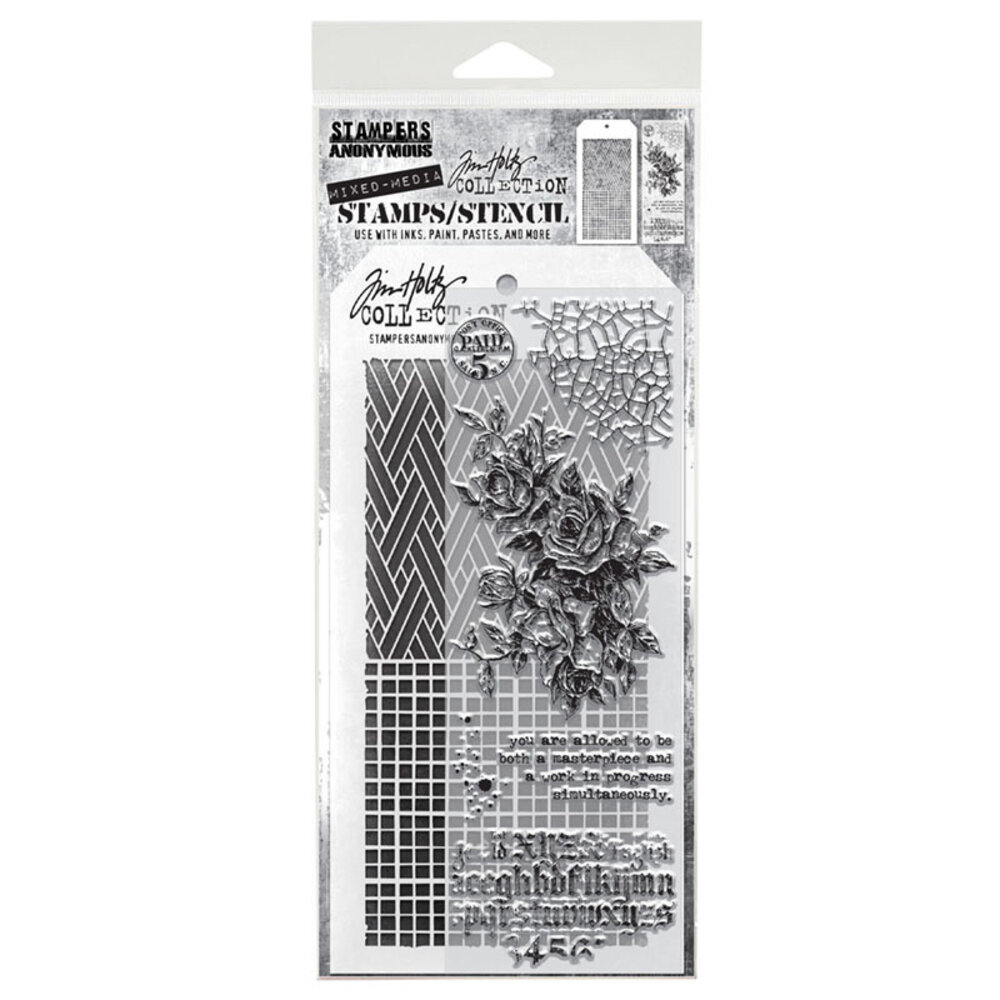 Stampers Anonymous Tim Holtz Clear Stamp and Stencil Set 19 (THMM119) Stampers Anonymous Tim Holtz Clear Stamp and Stencil Set 19 (THMM119)