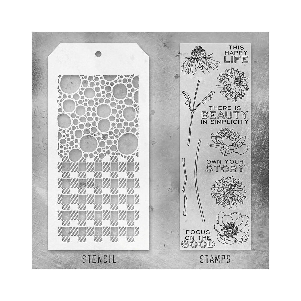 Stampers Anonymous Tim Holtz Clear Stamp and Stencil Set 24 (THMM124) Stampers Anonymous Tim Holtz Clear Stamp and Stencil Set 24 (THMM124)