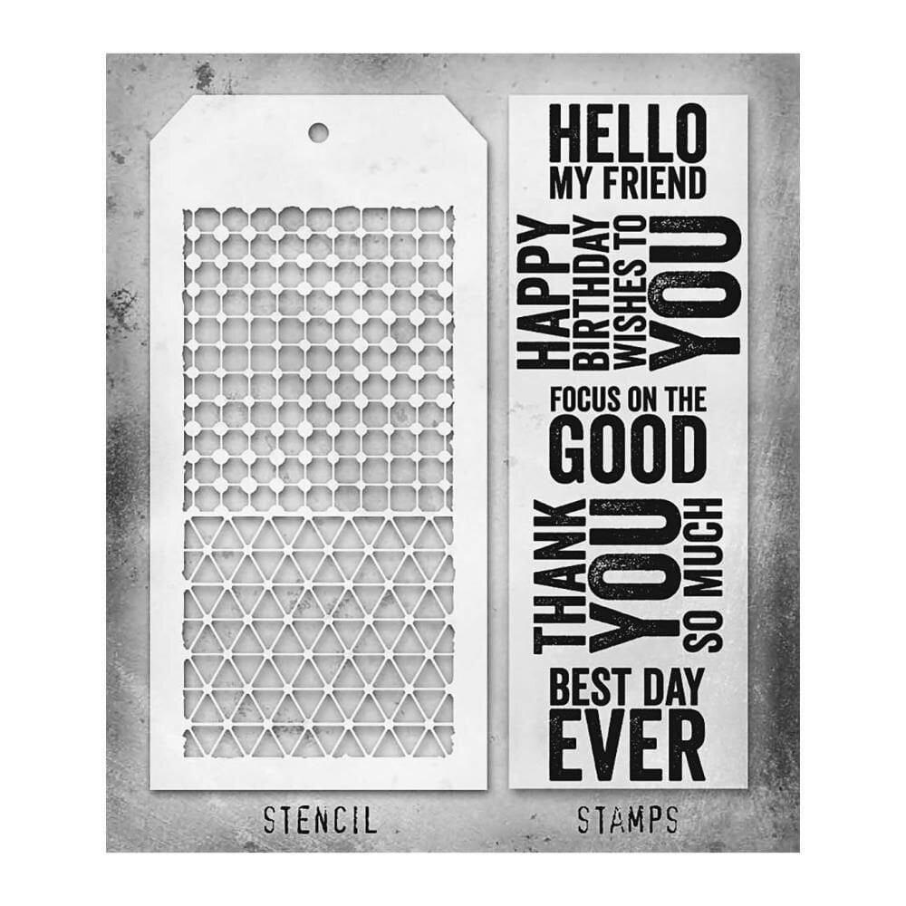 Stampers Anonymous Tim Holtz Clear Stamp and Stencil Set 40 (THMM140) Stampers Anonymous Tim Holtz Clear Stamp and Stencil Set 40 (THMM140)
