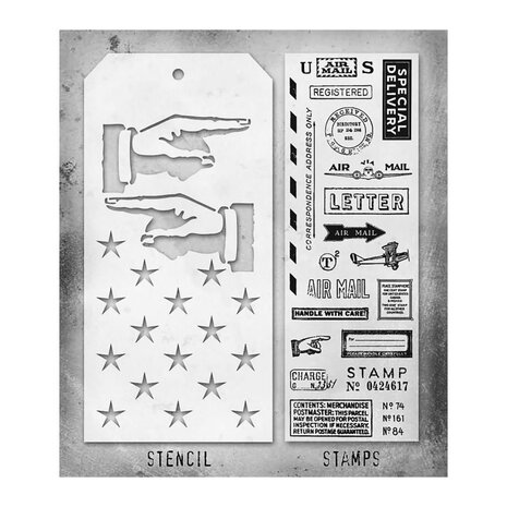 Stampers Anonymous Tim Holtz Clear Stamp and Stencil Set 41 (THMM141) Stampers Anonymous Tim Holtz Clear Stamp and Stencil Set 41 (THMM141)