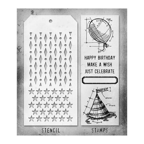Stampers Anonymous Tim Holtz Clear Stamp and Stencil Set 43 (THMM143) Stampers Anonymous Tim Holtz Clear Stamp and Stencil Set 43 (THMM143)
