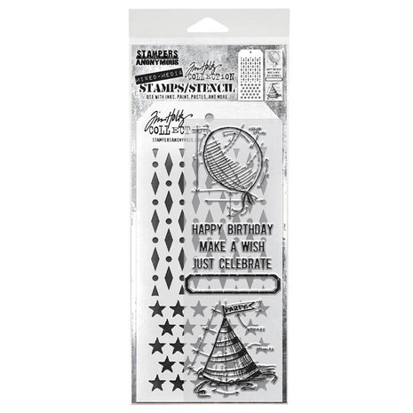 Stampers Anonymous Tim Holtz Clear Stamp and Stencil Set 43 (THMM143) Stampers Anonymous Tim Holtz Clear Stamp and Stencil Set 43 (THMM143)