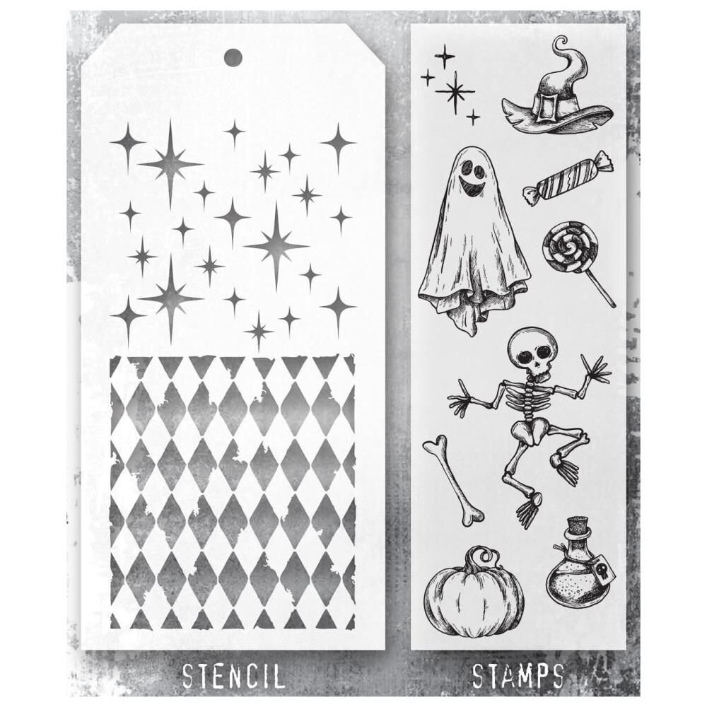 Stampers Anonymous Tim Holtz Clear Stamp and Stencil Set 45 (THMM145) Stampers Anonymous Tim Holtz Clear Stamp and Stencil Set 45 (THMM145)