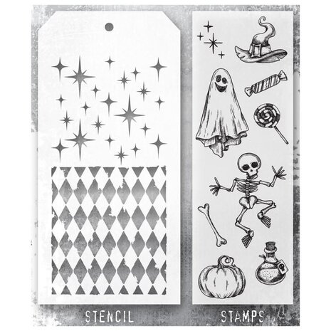 Stampers Anonymous Tim Holtz Clear Stamp and Stencil Set 45 (THMM145) Stampers Anonymous Tim Holtz Clear Stamp and Stencil Set 45 (THMM145)