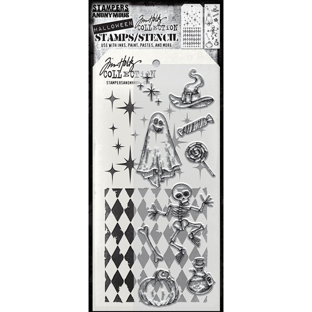 Stampers Anonymous Tim Holtz Clear Stamp and Stencil Set 45 (THMM145) Stampers Anonymous Tim Holtz Clear Stamp and Stencil Set 45 (THMM145)