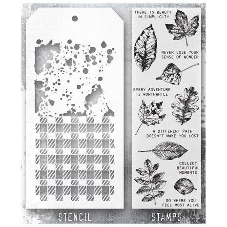Stampers Anonymous Tim Holtz Clear Stamp and Stencil Set 50 (THMM150) Stampers Anonymous Tim Holtz Clear Stamp and Stencil Set 50 (THMM150)