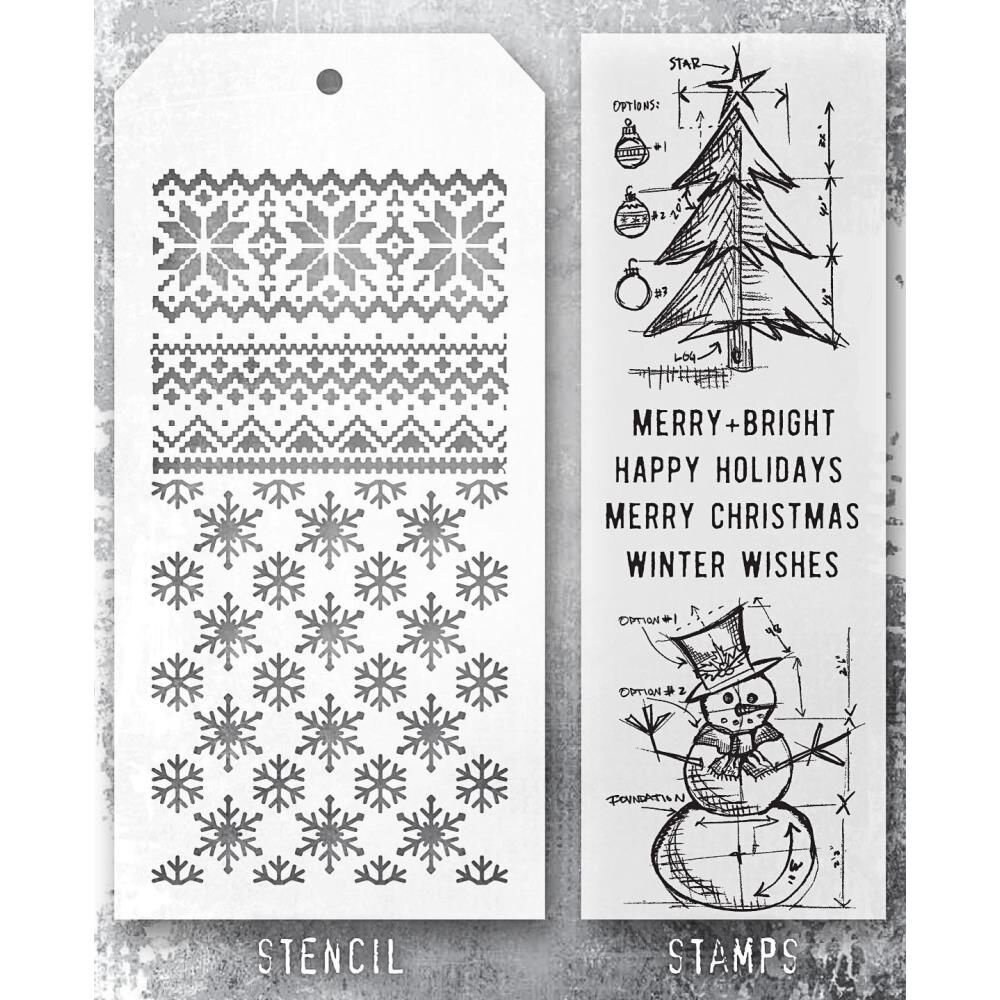 Stampers Anonymous Tim Holtz Clear Stamp and Stencil Set 58 (THMM158) Stampers Anonymous Tim Holtz Clear Stamp and Stencil Set 58 (THMM158)
