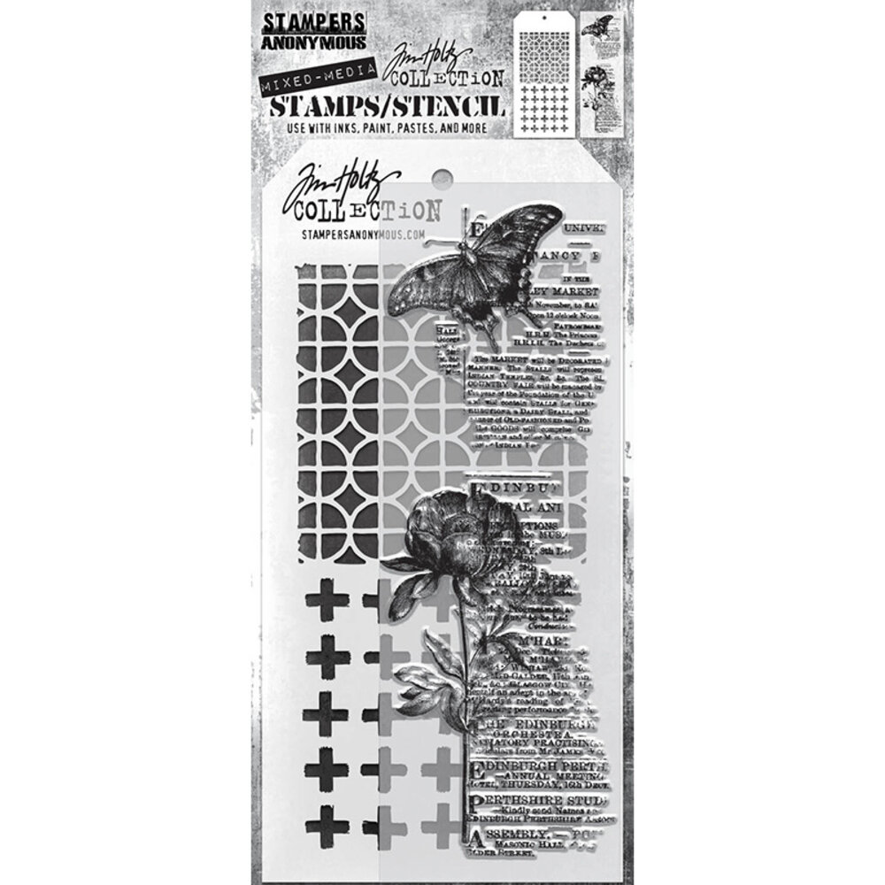 Stampers Anonymous Tim Holtz Clear Stamp and Stencil Set 60 (THMM160) Stampers Anonymous Tim Holtz Clear Stamp and Stencil Set 60 (THMM160)