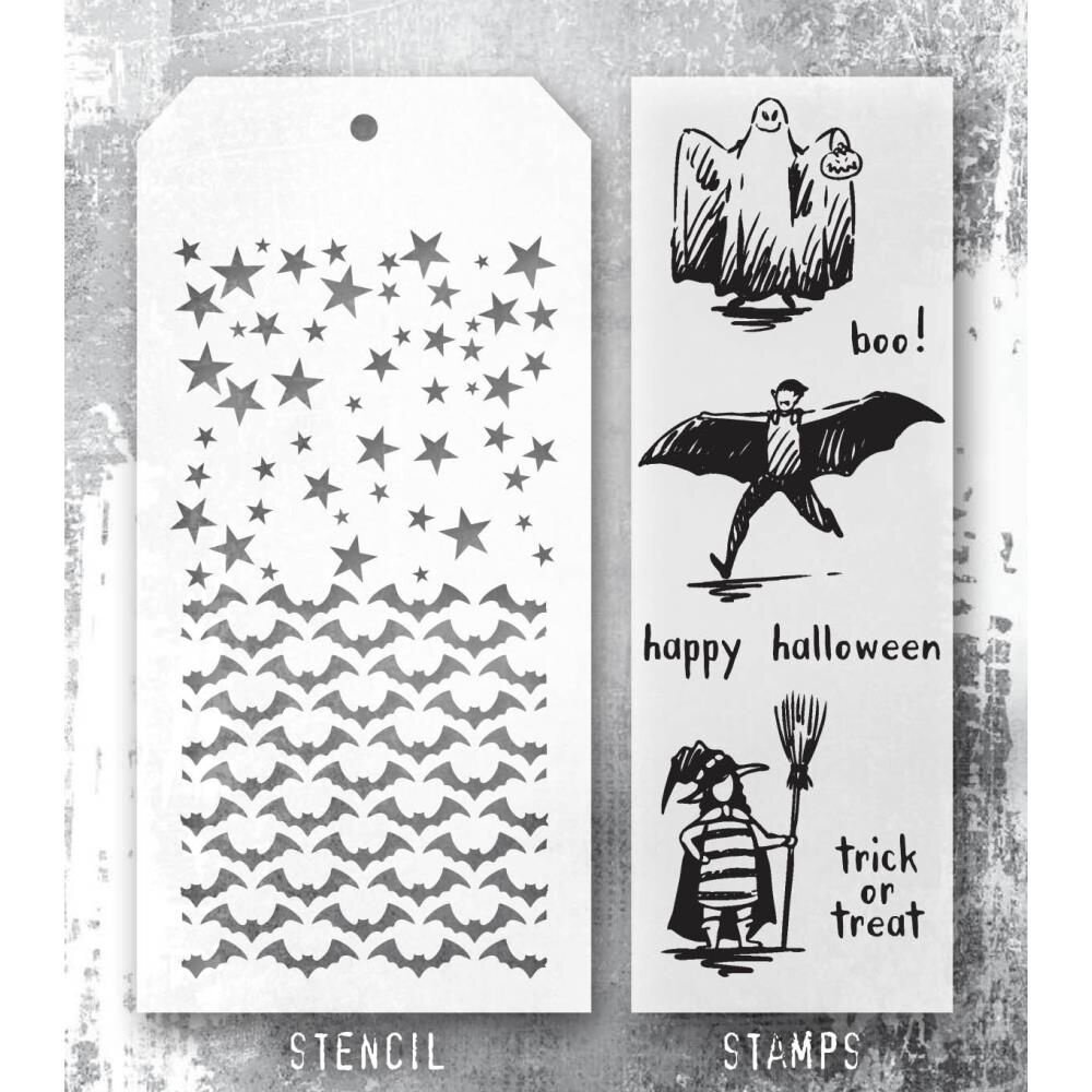Stampers Anonymous Tim Holtz Clear Stamp and Stencil Trick Or Treat (THMM165) Stampers Anonymous Tim Holtz Clear Stamp and Stencil Trick Or Treat (THMM165)