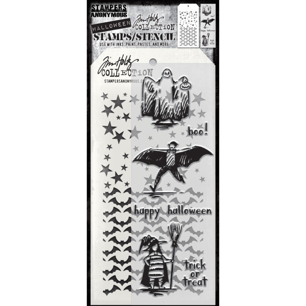 Stampers Anonymous Tim Holtz Clear Stamp and Stencil Trick Or Treat (THMM165) Stampers Anonymous Tim Holtz Clear Stamp and Stencil Trick Or Treat (THMM165)