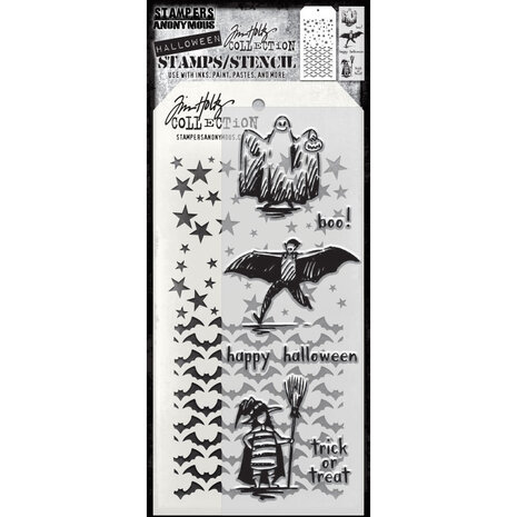 Stampers Anonymous Tim Holtz Clear Stamp and Stencil Trick Or Treat (THMM165) Stampers Anonymous Tim Holtz Clear Stamp and Stencil Trick Or Treat (THMM165)