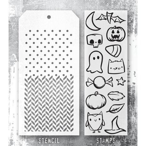 Stampers Anonymous Tim Holtz Clear Stamp and Stencil Tiny Frights (THMM168) Stampers Anonymous Tim Holtz Clear Stamp and Stencil Tiny Frights (THMM168)