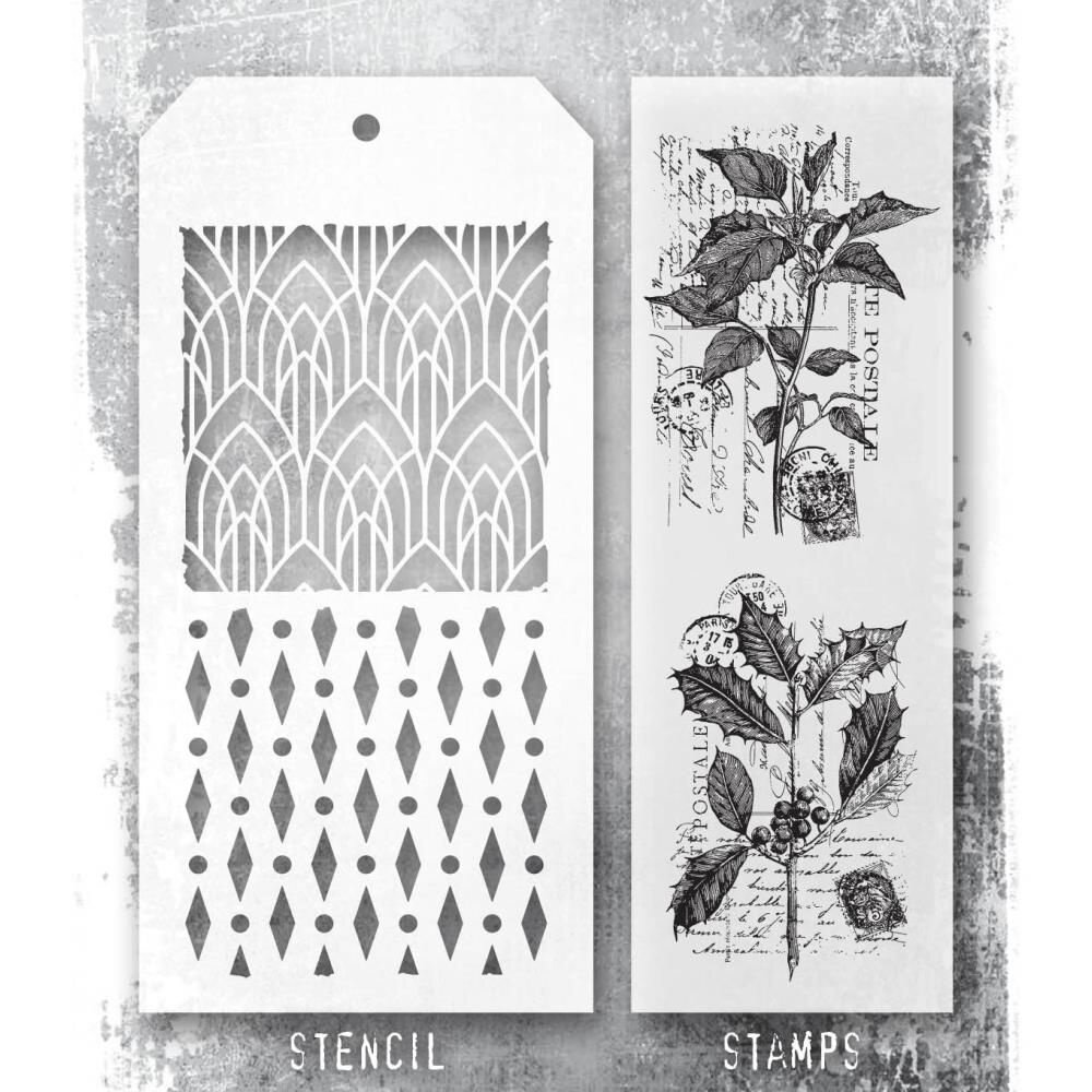 Stampers Anonymous Tim Holtz Clear Stamp and Stencil Festive Collage (THMM175) Stampers Anonymous Tim Holtz Clear Stamp and Stencil Festive Collage (THMM175)