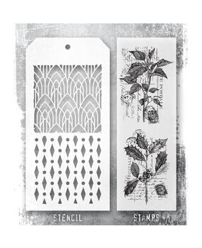 Stampers Anonymous Tim Holtz Clear Stamp and Stencil Festive Collage (THMM175) Stampers Anonymous Tim Holtz Clear Stamp and Stencil Festive Collage (THMM175)