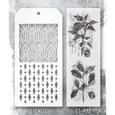 Stampers Anonymous Tim Holtz Clear Stamp and Stencil Festive Collage (THMM175) Stampers Anonymous Tim Holtz Clear Stamp and Stencil Festive Collage (THMM175)