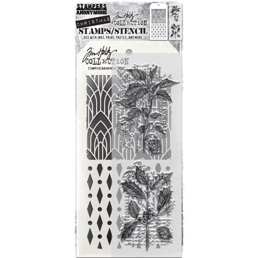 Stampers Anonymous Tim Holtz Clear Stamp and Stencil Festive Collage (THMM175) Stampers Anonymous Tim Holtz Clear Stamp and Stencil Festive Collage (THMM175)