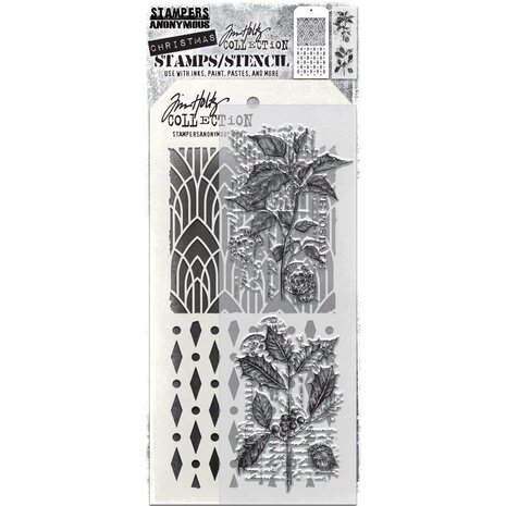 Stampers Anonymous Tim Holtz Clear Stamp and Stencil Festive Collage (THMM175) Stampers Anonymous Tim Holtz Clear Stamp and Stencil Festive Collage (THMM175)