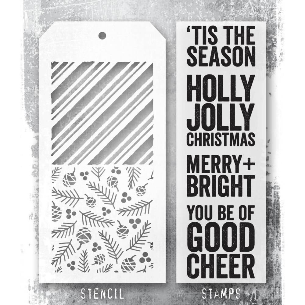 Stampers Anonymous Tim Holtz Clear Stamp and Stencil Bold Tidings (THMM179) Stampers Anonymous Tim Holtz Clear Stamp and Stencil Bold Tidings (THMM179)