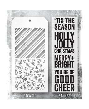 Stampers Anonymous Tim Holtz Clear Stamp and Stencil Bold Tidings (THMM179) Stampers Anonymous Tim Holtz Clear Stamp and Stencil Bold Tidings (THMM179)