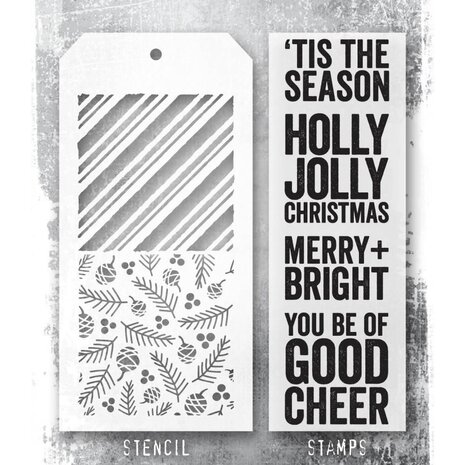 Stampers Anonymous Tim Holtz Clear Stamp and Stencil Bold Tidings (THMM179) Stampers Anonymous Tim Holtz Clear Stamp and Stencil Bold Tidings (THMM179)