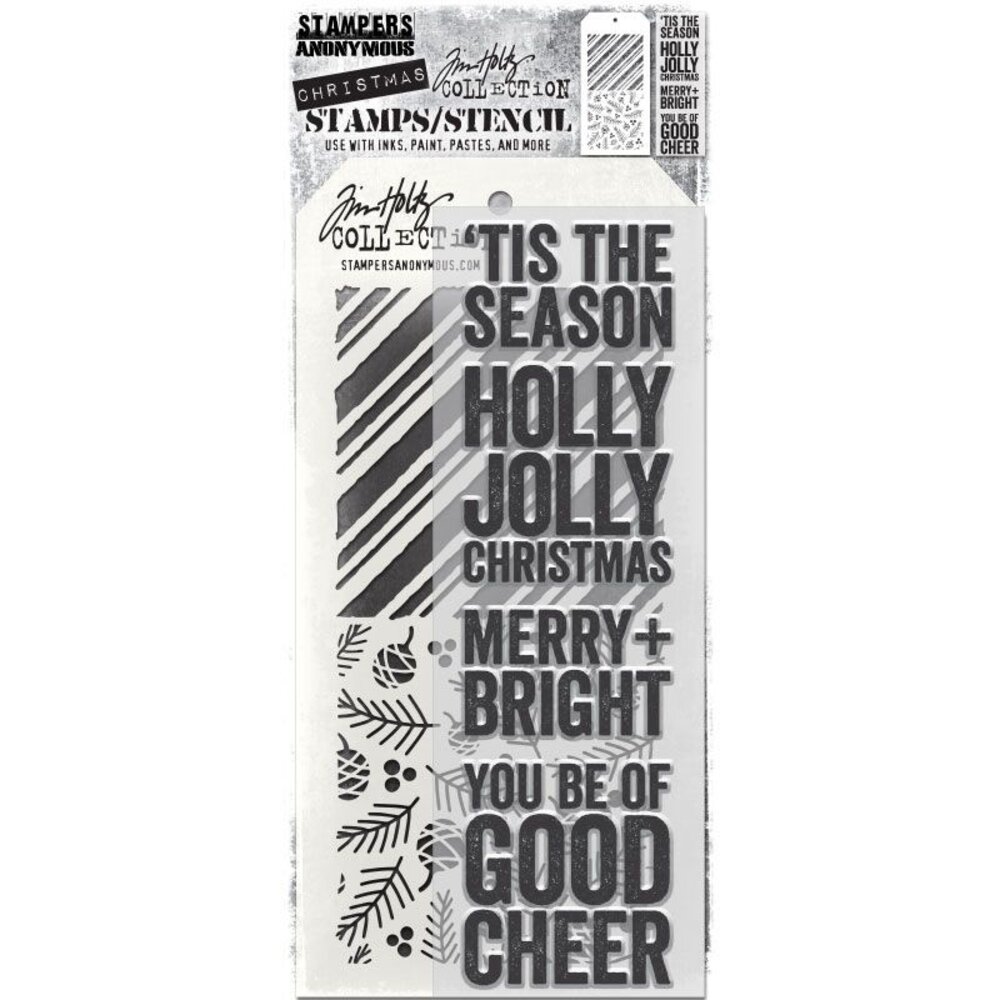 Stampers Anonymous Tim Holtz Clear Stamp and Stencil Bold Tidings (THMM179) Stampers Anonymous Tim Holtz Clear Stamp and Stencil Bold Tidings (THMM179)