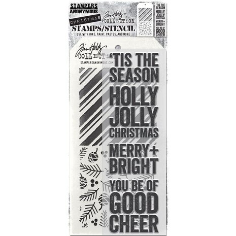Stampers Anonymous Tim Holtz Clear Stamp and Stencil Bold Tidings (THMM179) Stampers Anonymous Tim Holtz Clear Stamp and Stencil Bold Tidings (THMM179)