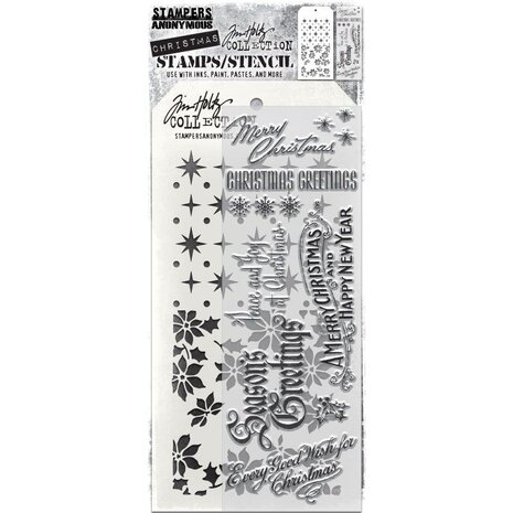 Stampers Anonymous Tim Holtz Clear Stamp and Stencil Vintage Christmas (THMM180)