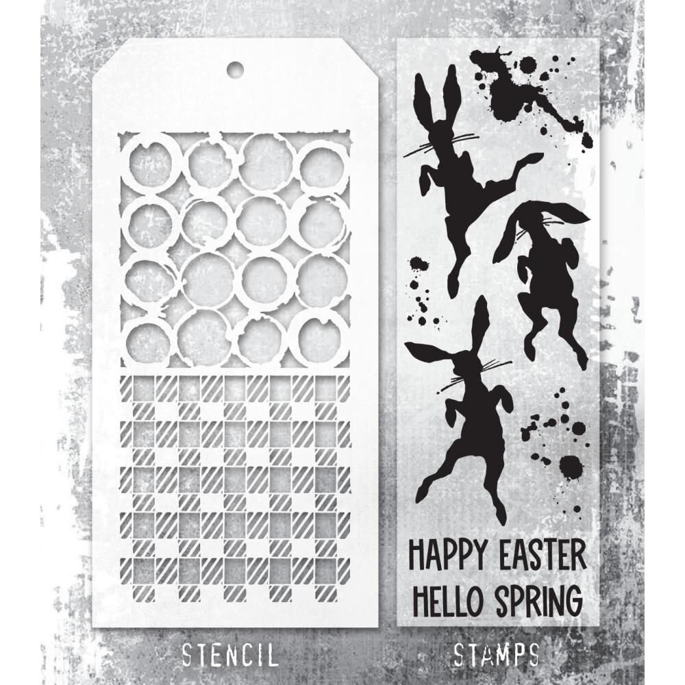 Stampers Anonymous Tim Holtz Clear Stamp and Stencil Bunny Hop (THMM183) Stampers Anonymous Tim Holtz Clear Stamp and Stencil Bunny Hop (THMM183)