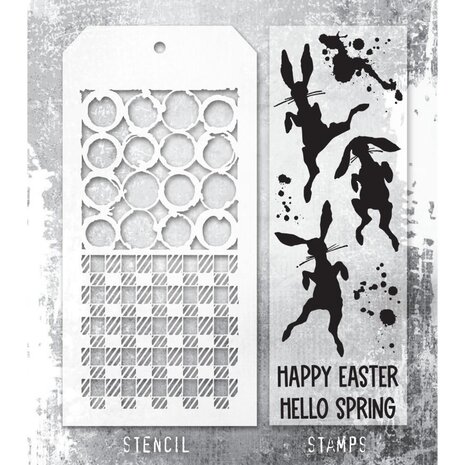 Stampers Anonymous Tim Holtz Clear Stamp and Stencil Bunny Hop (THMM183) Stampers Anonymous Tim Holtz Clear Stamp and Stencil Bunny Hop (THMM183)