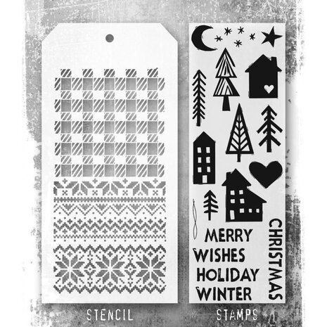 Stampers Anonymous Tim Holtz Clear Stamp and Stencil Festive Print (THMM187) Stampers Anonymous Tim Holtz Clear Stamp and Stencil Festive Print (THMM187)
