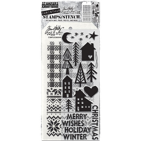 Stampers Anonymous Tim Holtz Clear Stamp and Stencil Festive Print (THMM187) Stampers Anonymous Tim Holtz Clear Stamp and Stencil Festive Print (THMM187)