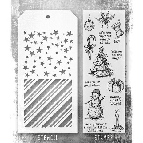 Stampers Anonymous Tim Holtz Clear Stamp and Stencil Tattered Christmas (THMM190)