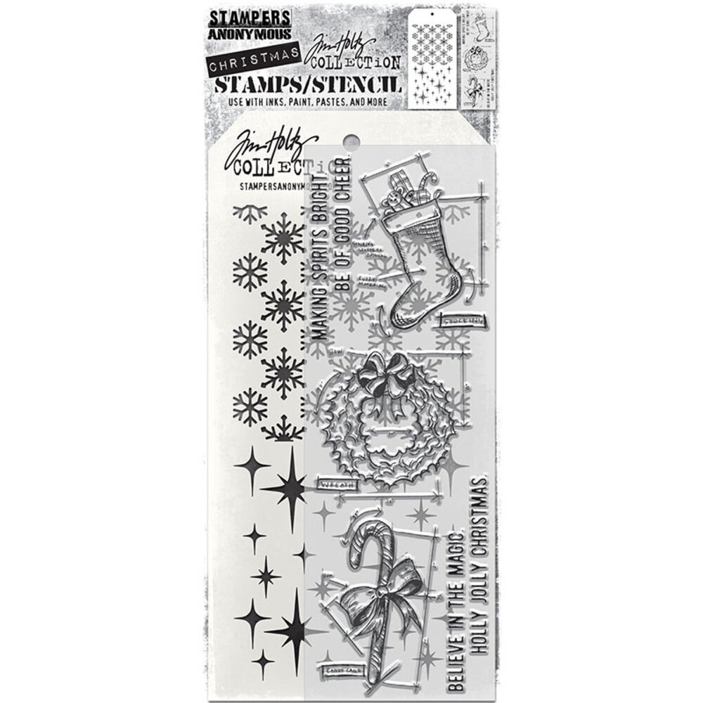 Stampers Anonymous Tim Holtz Clear Stamp and Stencil Blueprint Christmas #1 (THMM191) Stampers Anonymous Tim Holtz Clear Stamp and Stencil Blueprint Christmas #1 (THMM191)