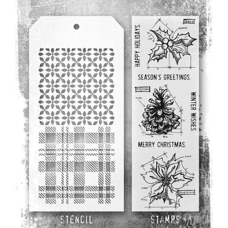 Stampers Anonymous Tim Holtz Clear Stamp and Stencil Blueprint Christmas #2 (THMM192) Stampers Anonymous Tim Holtz Clear Stamp and Stencil Blueprint Christmas #2 (THMM192)
