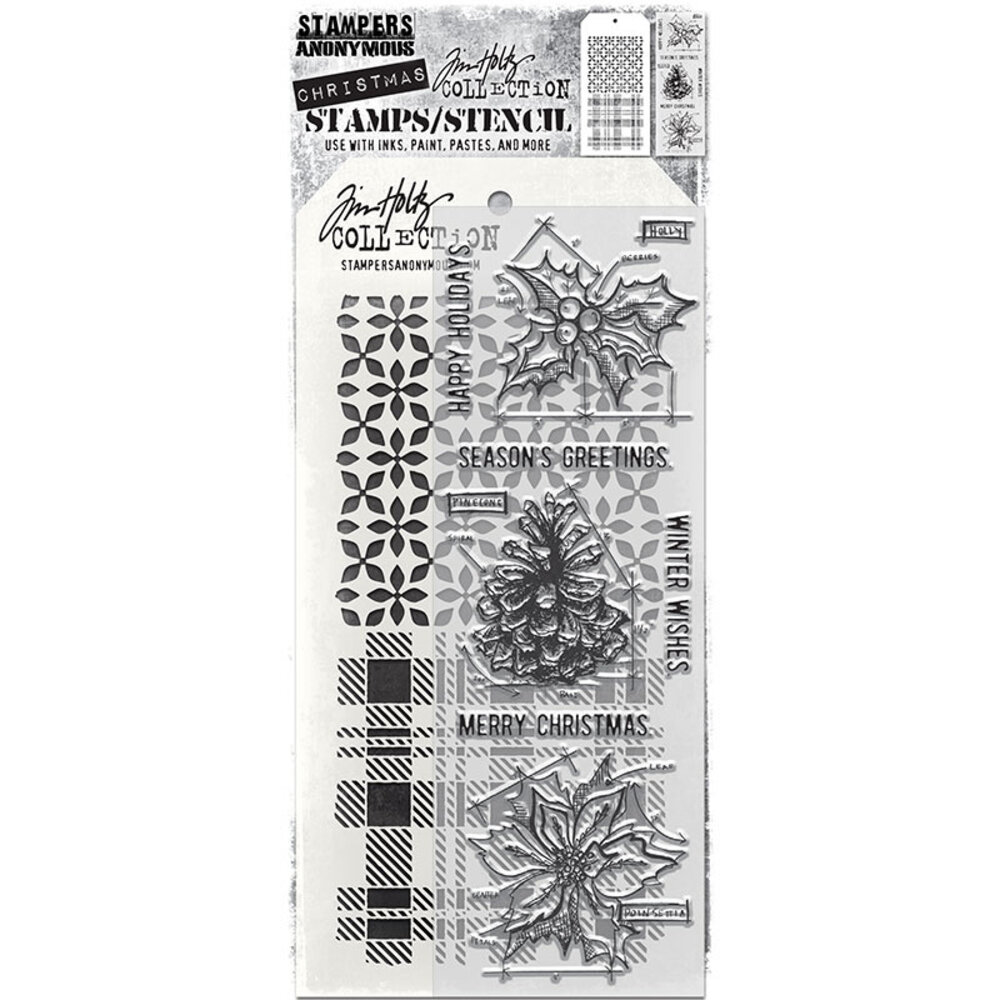 Stampers Anonymous Tim Holtz Clear Stamp and Stencil Blueprint Christmas #2 (THMM192) Stampers Anonymous Tim Holtz Clear Stamp and Stencil Blueprint Christmas #2 (THMM192)