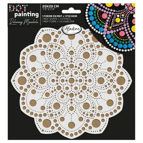 Aladine Dot Painting MDF Board & Stencil 20cm Peony (85502)