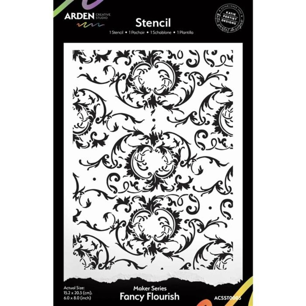 Arden Creative Studio Vintage Makers Fancy Flourish 6x8 Inch Stencil (ACSST0003)