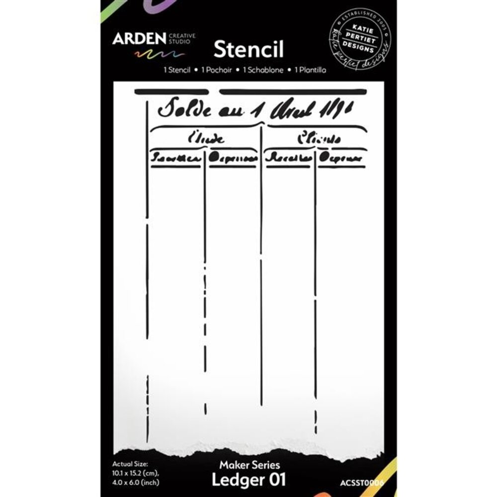 Arden Creative Studio Vintage Makers Ledger 01 4x6 Inch Stencil (ACSST0006)