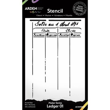 Arden Creative Studio Vintage Makers Ledger 01 4x6 Inch Stencil (ACSST0006)