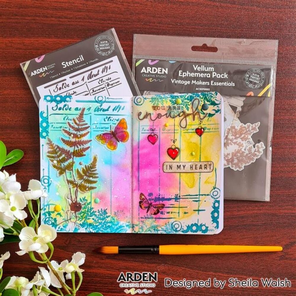 Arden Creative Studio Vintage Makers Ledger 01 4x6 Inch Stencil (ACSST0006)