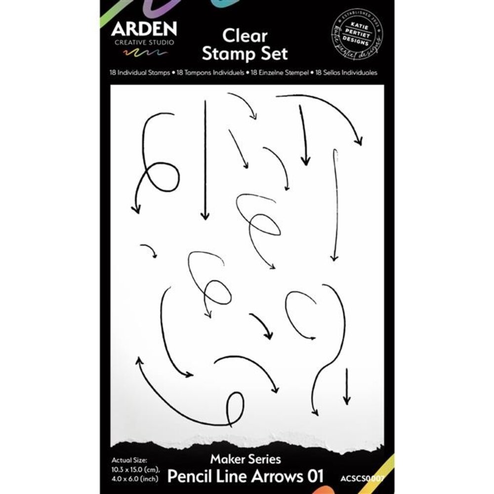 Arden Creative Studio Vintage Makers Pencil Line Arrows 01 4x6 Inch Clear Stamp Set (ACSCS0007)
