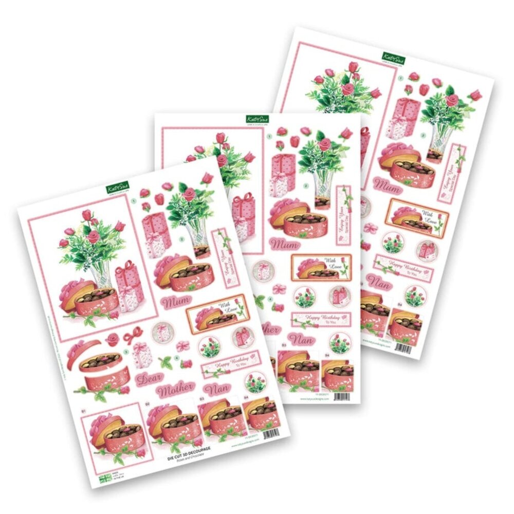 Katy Sue 3D Die-Cut Decoupage Roses & Chocolates (11-DCD571)