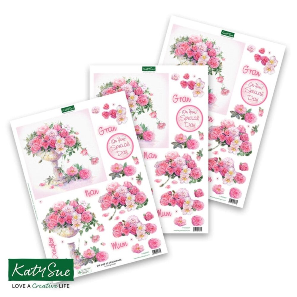 Katy Sue 3D Die-Cut Decoupage Tumbling Roses (11-DCD607)