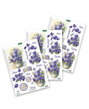 Katy Sue 3D Die-Cut Decoupage Vases of Pansies (11-DCD608)